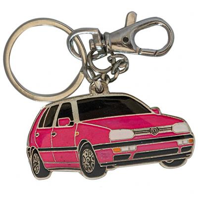 Retro kulcstartó, Volkswagen VW Golf III, pink, rózsaszín Autós kult termékek alkatrész vásárlás, árak